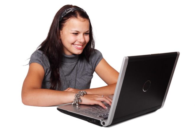 working on laptop